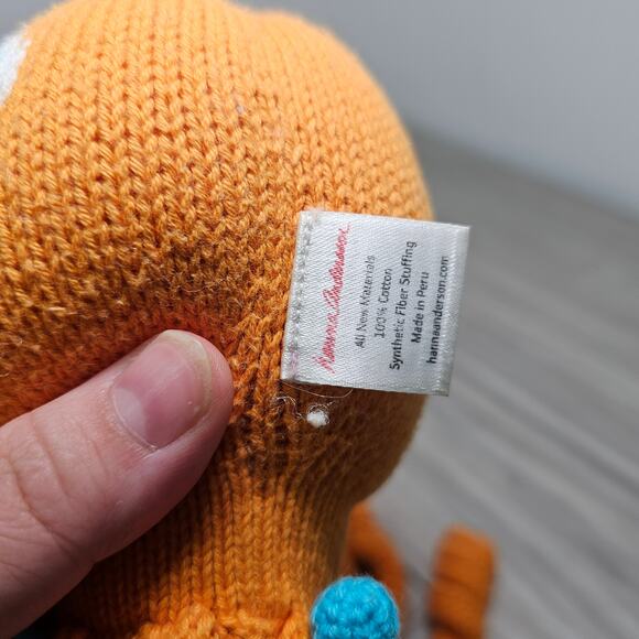 Hanna Andersson Knit Orange Octopus Plush Stuffed Toy Blue Kids Play Ocean Sea - Picture 6 of 6